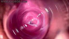 Camera dives deep into Mia's tight creamy brunette pussy