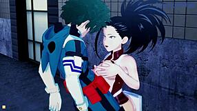 Mina ashido and momo yaoyorozu intensely fuck izuku midoriya in my hero academia hentai