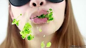 Asian women enjoy making sounds while eating cucumbers