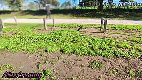 flashing my cock in public park while stepdaughter aids my risky cumshot