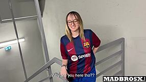 barcelona fan gets surprised by psg supporters in stadium corridors