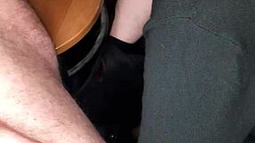 Secret handjob at work in public outdoor setting