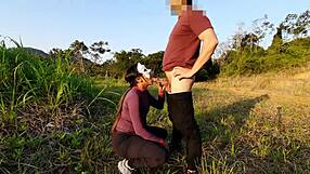 Latina teen gives anal blowjob and creampie in the woods