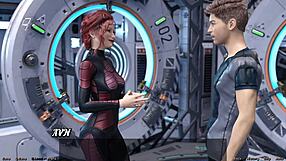 Stranded in space, holding hands with an asian scientist milf.