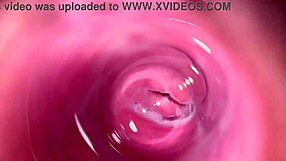 Camera dives deep into Mia's tight creamy brunette pussy