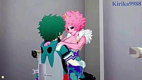 Mina ashido and momo yaoyorozu intensely fuck izuku midoriya in my hero academia hentai