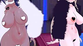 Asuna y Karin se dan con todo en acción hentai MMD salvaje