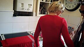 mother-in-law cleans in lingerie