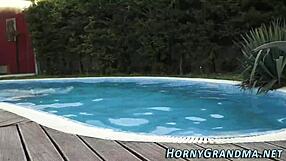 Granny in bikini gets her vag tasted and spunked on