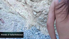 Beautiful brunette MILF enjoys doggy style sex on the beach