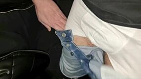 Straight military guy jerks off in car for fun.