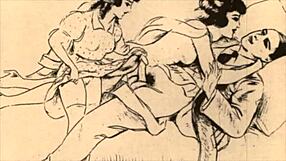 vintage erotic illustration of anime hentai characters in antique style 😍🖼️