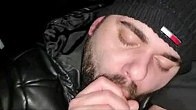 Straight military guy jerks off in car for fun.