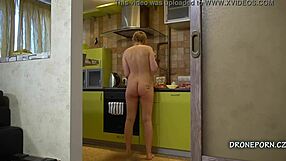 Blonde Teen Kira - Naked and Cooking in Kitchen Now!