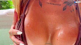 Redhead Amateur Gets Massaged And Bent Over In Outdoor Jacuzzi Fuck With Romulo Pontess.