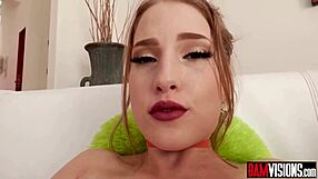 Blonde Octavia Red gives tit job and gets pussy fingered