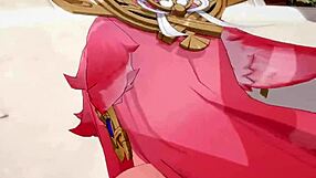 Yae Miko's wild ahegao face in Genshin Impact fantasy. Pink-haired girl rocks full 3D action.