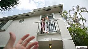 Horny Sluts Share Neighbor's Dick! Give Him A Blowjob Now!