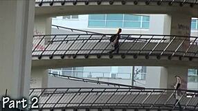 Alexis Crystal gets banged in a public orgy threesome with cute friends.