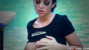 Pornstar with big tits uses vibrator in pool for screaming orgasm