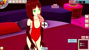 The best anime girl poses in her swimsuit for the competition