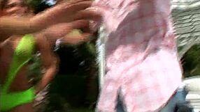 Ebony Trio Engages in Passionate Blowjob and Cum on Ass Outdoors