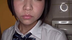 This 18-year-old Japanese beauty loves older men. Her intense blowjob leads to creampie.
