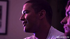 Markus Kage jerks while Ryan Stone and Jay pound hard together