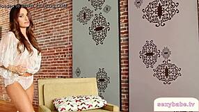 sexy babe undressing to lingerie with big tits