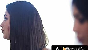 big naturals milf and stepdaughter finger on sofa during glitch