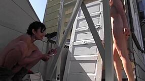 Hot lesbian action outdoors with sex toys and muff diving