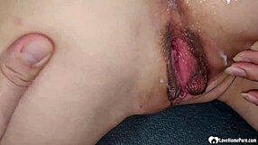 The babe BENDS OVER in doggystyle, letting me CUM over her pussy after a blowjob.