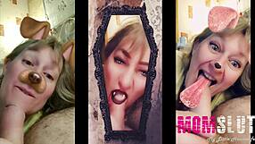 Plays like a young 18+ slut sucking homemade blowjob