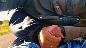 hotwife jerks off on road till cum almost caught