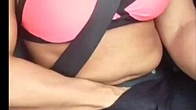 Blonde slut cumming in the car