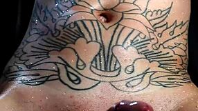 Wow, hot tranny squirting backstage with tattoos!
