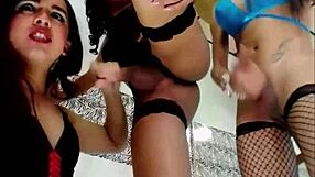 In this webcam threesome, the shemale babe gets her ass roughly fucked