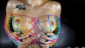 Amateur couple enjoys emotional titfuck with cum on big tits in close-up POV