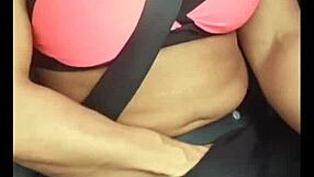 Blonde slut cumming in the car