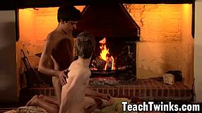 Charming twinks exchange blowjobs after passionate kissing