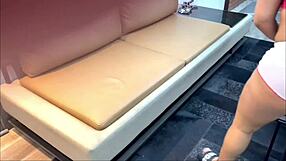 Hidden cam catches stepsister's big ass in transparent panties while watching tv