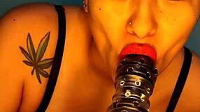 Blue changed his cock for a big dildo and swallows it all