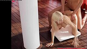 This thin beautiful European blonde gets anal fucked on a pole