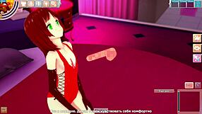 The best anime girl poses in her swimsuit for the competition