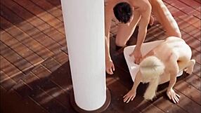 This thin beautiful European blonde gets anal fucked on a pole