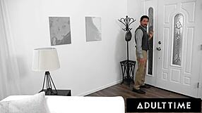 Skylar Vox, the busty teen, craves the widower's rough cock bent over.