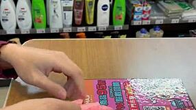 Asian ladyboy flaunts new thong in convenience store 😏