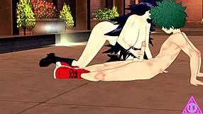 Deku and Midnight in hentai sex with blowjob, handjob, and cumshot.