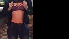 Latina teen masturbates wet tits outdoor street