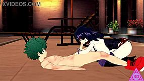 Deku and Midnight in hentai sex with blowjob, handjob, and cumshot.